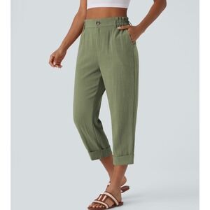 Halara High Waisted Cropped Pants Green Rayon Blend Cuffed XL Regular